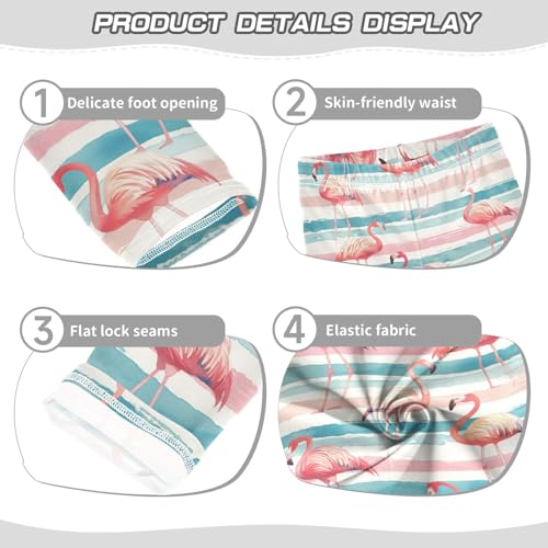 Wusikd Flamingos Pinks Girls' Leggings Toddler Doodles Blues Stripes Kids Yoga Pants Dance Active Tights 4T3