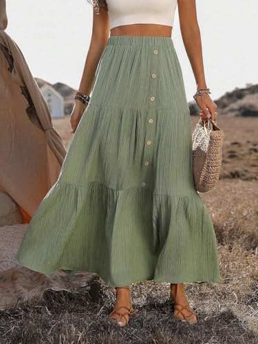 Solid Color Button Front Skirt Basic Women's Summer Casual Vinage Skirt4