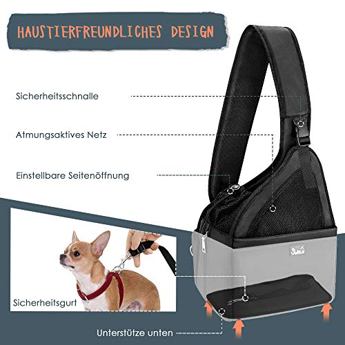 Eyein Hundefreundlich Tragetücher Hunde, atmungsaktiv Hände frei Reisetasche für kleine Haustiere mit verstellbaren Trägern Hartfaserplattenboden Sicherheitsgurt, für Hunde unter 2.8kg, Schwarz