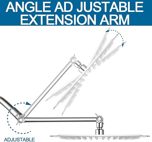 Miniatura 5 de POP SANITARYWARE 12 Inch Shower Head with Adjustable Extension Arm, Stainless Steel Rainfall Showerhead with Shower Arm Extender, Waterfall fixed