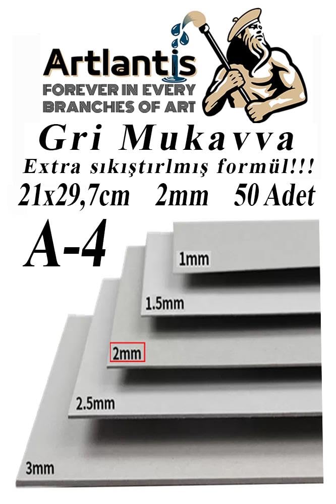 A4 Mukavva Gri 2 mm 50 Adet 1 Paket 21x29,7 cm A-4 Mukavva 2,0 mm Kalınlığında A-4 Mukavva