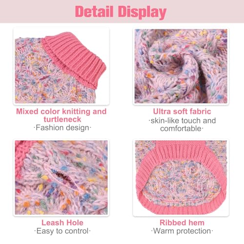 Image of BEAUTYZOO Dog Sweaters for Small Dogs, Knit Clothes with Harness Hole | Turtleneck Pullover Fall Winter Knitwear, Fuzzy Fleece Cold Weather Coat for Girl Boy Puppy, Warm Pet Sweatshirt, Pink S