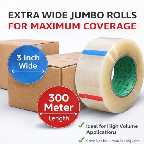 Image of Clear BOPP Packing Tape 3 Inch x 300 Meter Pack of 2 Rolls | Heavy Duty Clear Carton Sealing Tape for Industrial Ecommerce Shipping and Warehouse Use