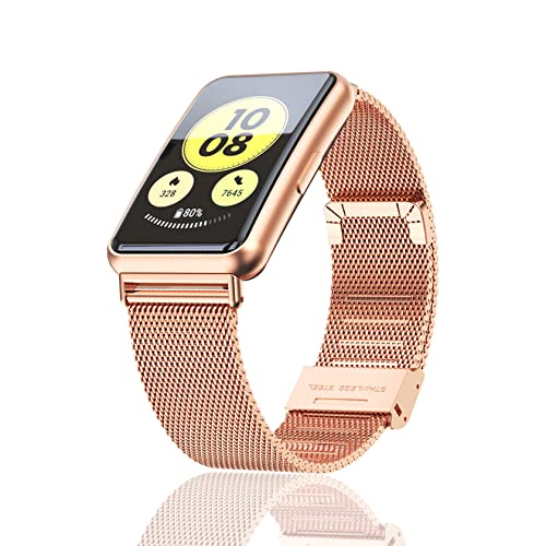 ToVioc Bracelet Compatible avec Huawei Watch Fit/Huawei Watch Fit New, Bracelet en Maille réglable en Acier Inoxydable pour Huawei Watch Fit/Huawei Watch Fit New - Or Rose