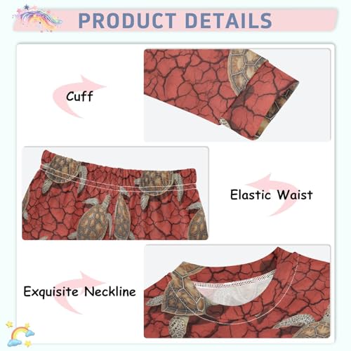Pajama Sets Long Sleeve Turtle Pattern on Red Soft Comfy Sleepwear 2 Piece PJS 3-8T4