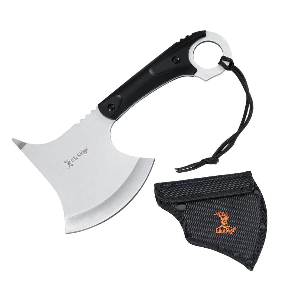 Elk Ridge Full Tang Axe, 10.5 Inch Overall Length, Black Nylon Fiber Handle with Sheath, Camping and Outdoor (Silver)