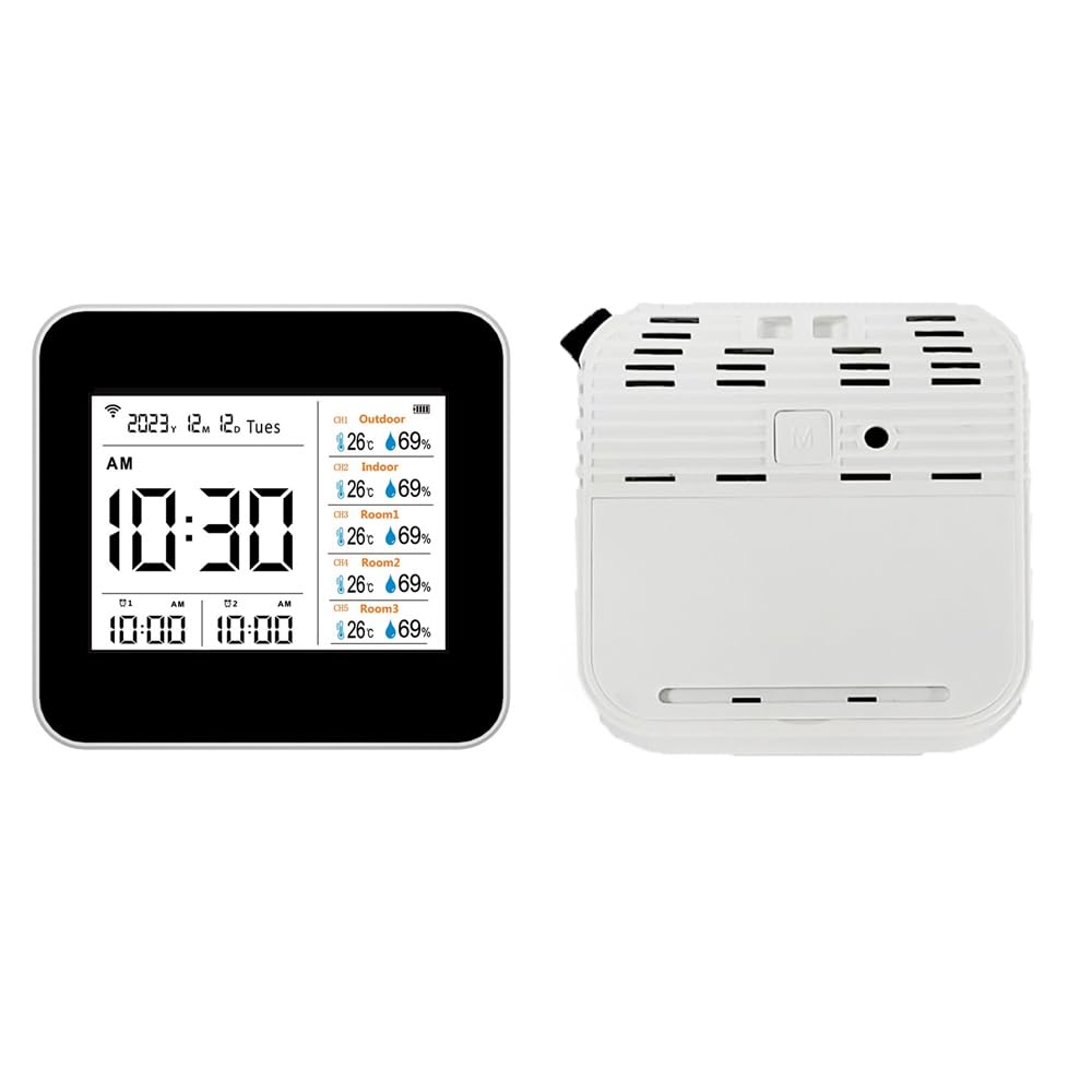 Termometro Igrometro Smart WIFI per Ufficio Domestico, Monitoraggio in Tempo Reale Indicatore di umidità della Temperatura 13 in 1 con Display Ora/allarme, Materiale ABS Bianco (con 3