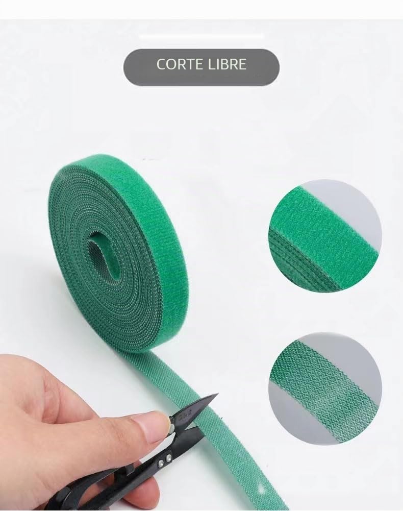 1 Rollo de Cinta para Amarrar Plantas - Agarres Fuertes Reutilizables y Ajustables - Ayuda para Escalar Plantas Resistentes a la Intemperie - 10 mm x 10 m (Verde)