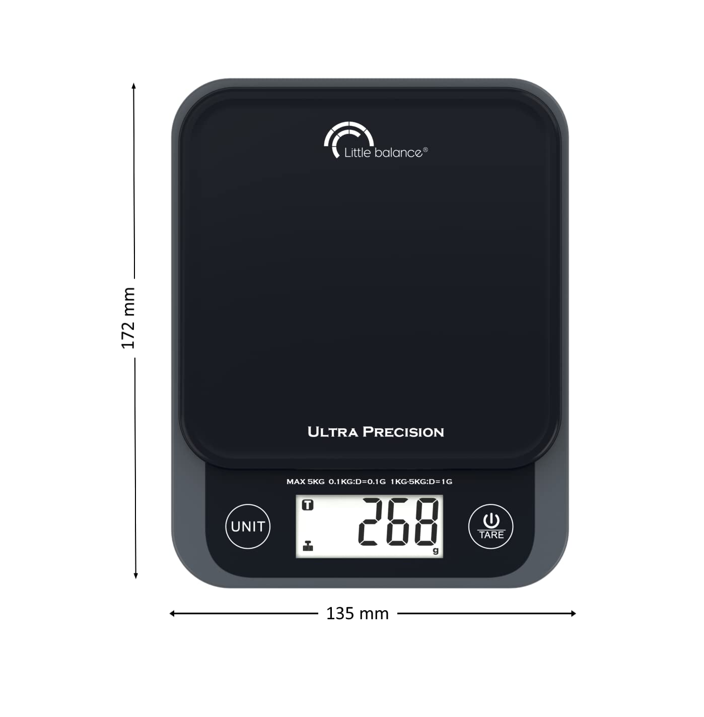 LITTLE BALANCE 8509 Ultraprécision 5.1, Pèse lettres, balance électronique, 5 kg, Ultraprécise 0.1 g, Noir
