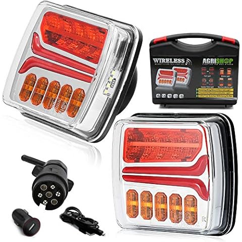 AGRISHOP 12V Magnetic Wireless LED Trailer Lights Kit,LED Magnetic Trailer Lights Rear Set,4Function Neon Waterproof LED Wireless Tail lights Sequential Indicators Dynamic Flowing Trailer Lights ECE Cover