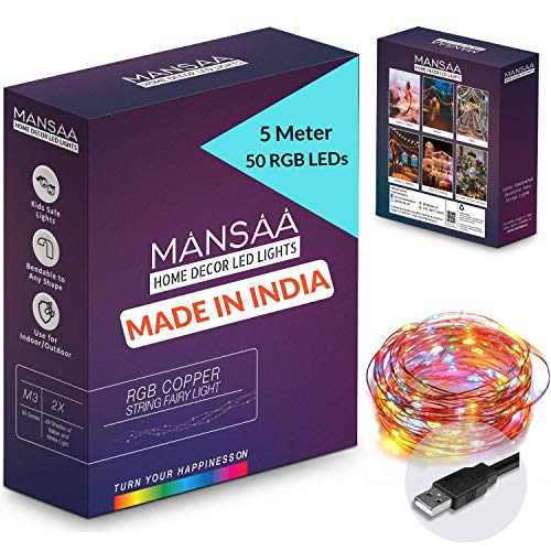 Image of MANSAA M15 USB LED String Light | 5 Meter 50 LEDs | Multicolor | USB Operated | Home Decor LED Light