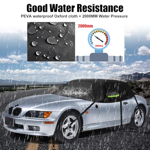 Image of Black Half Car Cover for 1996-2002 BMW Z3 Roadster | Custom Fit for Z3 Soft Top, Weatherproof Sun Protection, Reflective Strips