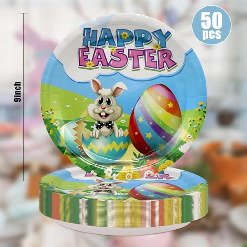 Gudvilla HAPPY EASTER PLATES 9INCH Easter Paper Plates Heavy Duty-Easter Plates Disposable 9 Inch Paper Plates Bulk For Dinner Plates Easter Party Plates Easter Party Decorations And Supplies thumb #2