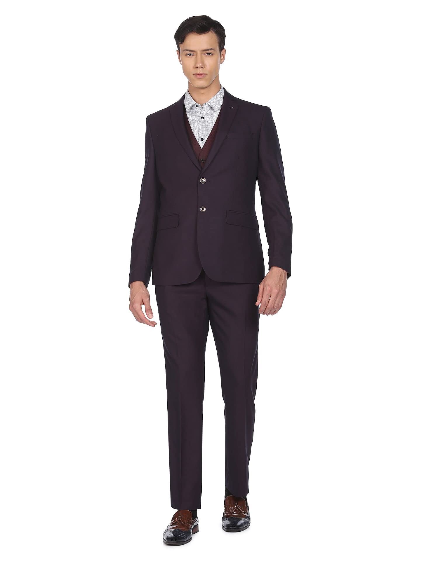arrow Men Wine Reversible Waistcoat Three Piece Suit-picture-19