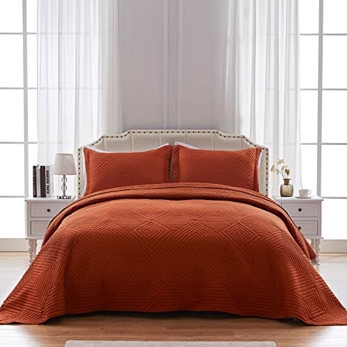 Sunstyle Home Full/Queen Size Quilt Umber 3 Pieces - Lightweight Summer Quilt Set Full/Queen - Down-Alternative Quilt - Soft Bedspread Coverlet Bedding Set For All Season(1 Quilt, 2 Pillow Shams) #TOP6