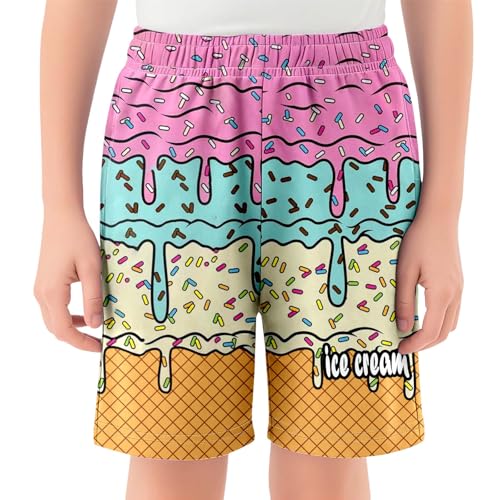 Ice Cream Shorts Boys Girls Summer Beach Cute Preppy with Pockets Elastic Waist Ice Cream Drip Baseball Shorts 2-14 Y3