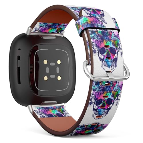 Bracelet en cuir végétalien motif tête de mort et couronne de fleurs pour Galaxy Watch