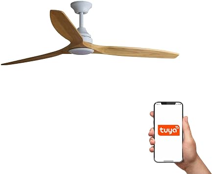 Faro Alo Large 3 Blade Matt White, Wood with Light 2700-4000 - 6500K Tuya Smart System