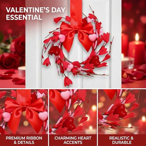 Mini couronnes de Saint-Valentin rouges avec nœud pour armoire x6