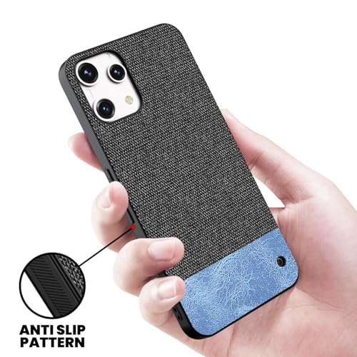Image of Kapa Soft Fabric & Leather Hybrid Protective Back Cover for Nothing Phone 3A LITE | Shockproof Slim Hard Anti Slip Back Case (Black,Blue)