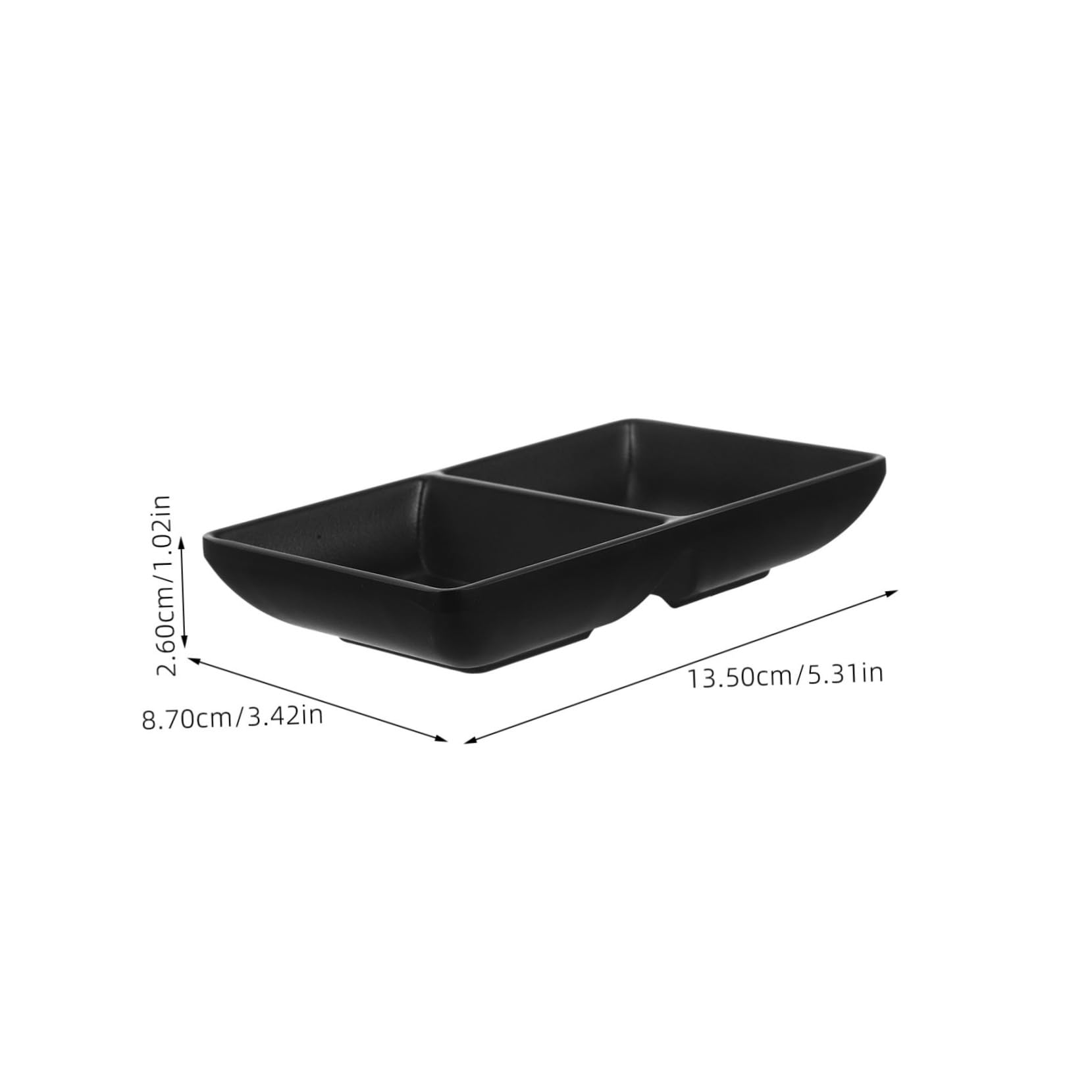 CONGARTENO 2pcs Double Compartment Spice Plate Sauce Bowls Sauce Dishes Sushi Soy Sauce Plate Sauce Dipping Dish Soy Sauce Dipping Small Bowl Condiment Tray Condiment Dish Melamine Black