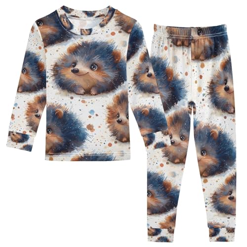 senya Cute Hedgehog Watercolor Pajamas Set Long Sleeve Soft Cotton Sleepwear 2 Piece