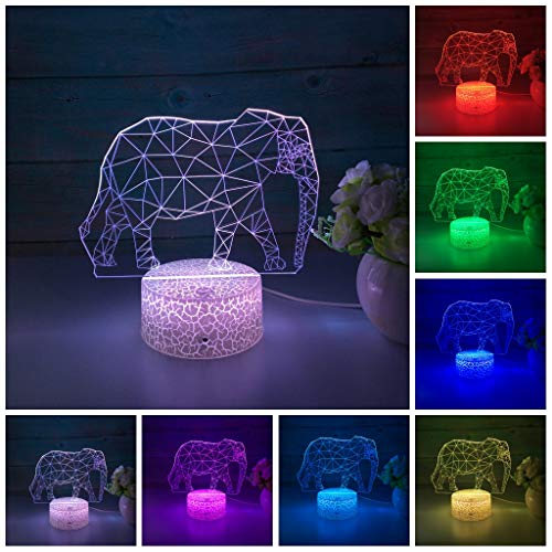 Sokaton Elephant Gifts Night Light Lamp 3D Illusion Lamp 16 Color LED Touch Remote Table Desk Lamps Bedroom Decor LED Light Acrylic Lamp Home Decor Gift for Women Kids