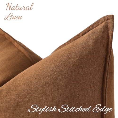 Image of decorUhome Fall Decorative Linen Throw Pillow Covers 16x16 Inch Set of 2 Brick Neutral Pillow Covers with Flange Edges Soft Farmhouse Boho Accent Pillow Cases for Couch Bed Living Room