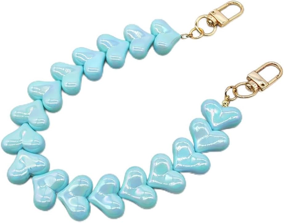Heart Beaded Phone Charm Wrist Strap with Tether Tab, Cute Charm for Keys, Bags & Cameras