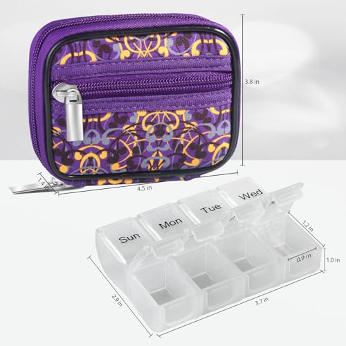 Image of Pill Case Weekly Travel Pill Organizer for Purse with Removable 7 Day Pill Box Premium Neoprene Pill Container for Travel Purse Accessory, Vitamin, Supplement, Small Pieces Arrangement-Purple