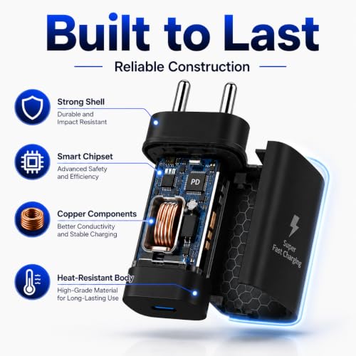 Image of ZYBUX 25W Type C PD Superfast Charger with 1M Type-C Cable Compatible with Samsung Galaxy M17|M17e|M36|M35|M16|M56| M06|M05|M15|A57|A37|A17|A36|A56|A26| A06|A16|A55|A35 Phone, Type-c Devices | Black
