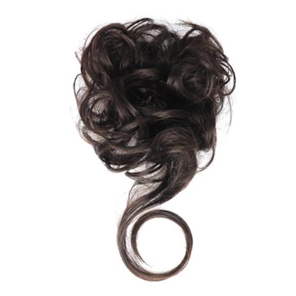 QRSTUVXZY 2Pcs Piece Tousled Updo Messy Bun Hairs With Tendrils Hair Buns Extensions Wavy Curly Haires For Women(Brown black)