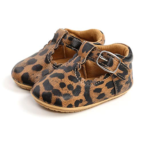 SOFMUO Baby Girls Boys Oxfords Mary Jane Flats Sneakers Non Slip Soft Sole Infant Toddler First Walker Uniform Wedding Princess Dress Crib Shoes(A0/Leopard,6-12 Months