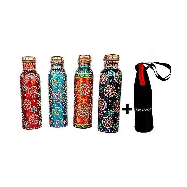 Rastogi Handicrafts Copper Joint less leak-proof Water storage Bottle Set of 4 With One Insulated Bag