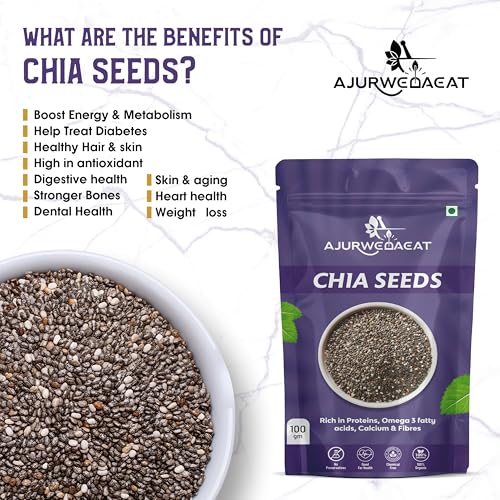 Image of AJURWEDAEAT Chia Seeds I Seeds for Eating | Seeds for Weight Management | Rich in Calcium, Protein & Fibre (100 GM)