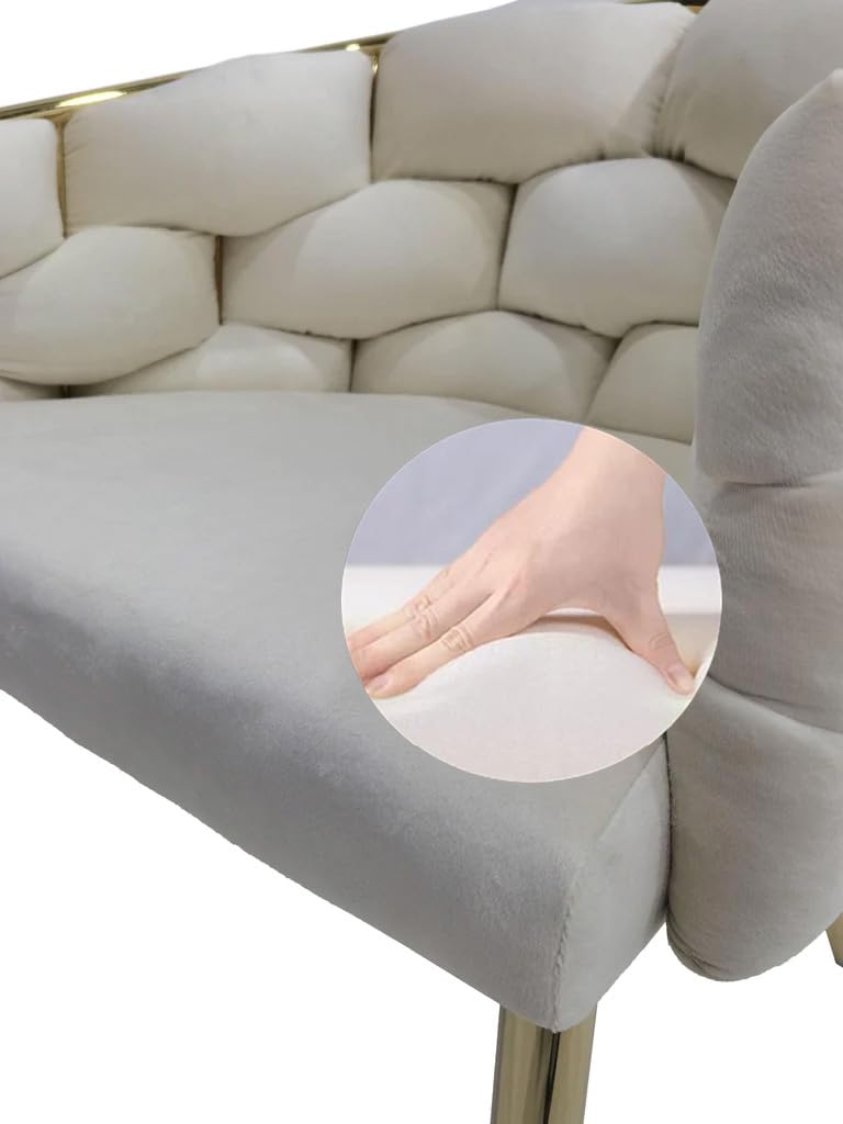 POLTRONA IN VELLUTO PER SOGGIORNO O SALA DA PRANZO, SEDIA IN VELLUTO LUSSUOSA GAMBE IN ORO (Bianco puro)