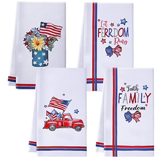 Chengu 4 Pack 4Th Of July Kitchen Towels Patriotic Dish Towels For Kitchen Independence Day Towels Memorial Day Hand Towels Kitchen Tea Towels For Cleaning, Drying, 18 X 28 Inch #TOP7