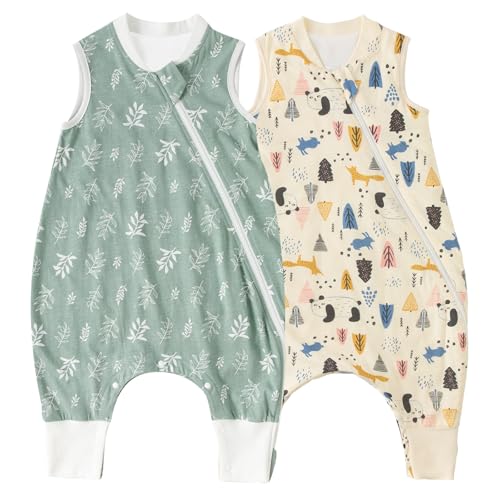 Image of Duomiaomiao 2 Pack 1.0 TOG Toddler Sleep Sack 12-24 Months 100% Cotton Lightweight Baby Sleep Bag with Feet, Breathable Comfy Toddler Wearable Blanket