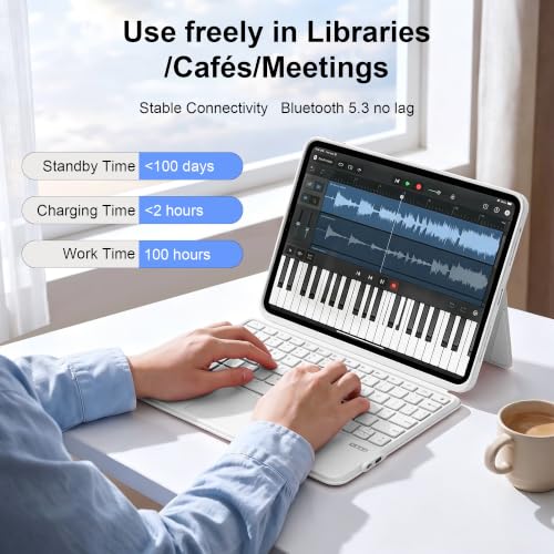 Image of WIWU iPad Air M3 11 inch Keyboard Case Magnetic Detachable Backlit White | for iPad Air 11 inch(M2 /M3 /M4) 11th /10th Air 5 /4th Pro 11 inch4 /3 /2 /1 Adjustable Stand Touchpad No Lag Sleep Mode Removable Case