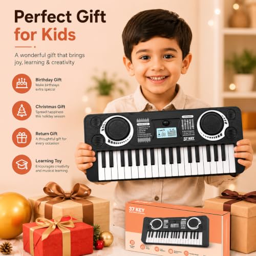 Image of 37 Key Piano Keyboard for Kids Electronic Musical Toy Gift | 2 Modes, Electronic Musical Instrument, Indian Tunes & Piano, USB Type-C Operated, Battery Not Included