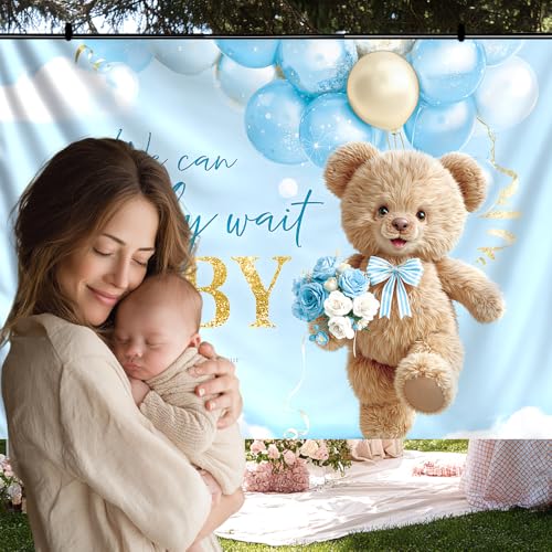 Fondo Teddy Bear Azul para Baby Shower 8x6 pies miniatura 2