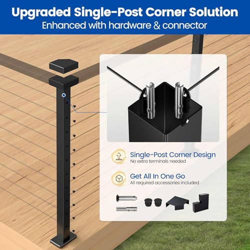 Muzata 36in Modular Cable Railing Corner Post Surface Mount T-drilled RW33 by Muzata - Used condition - Image 5