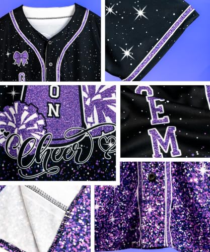 Camiseta personalizada de béisbol con purpurina para animadoras, nombre, número y logo personalizados, camiseta de equipo brillante para mujeres, hombres, jóvenes y niños miniatura 4