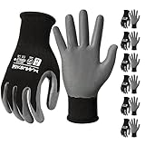 Manusage Safety Work Gloves, Premium Nylon Black Seamless Knit Glove with Nitrile Coated Smooth Grip on Palm & Fingers, Lightweight, Breathable, Machine Washable, Size XXL, 6-Pairs