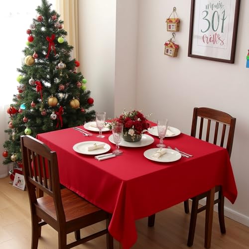 Image of sancua Small Square Tablecloths, Christmas Red Table Cloth, 36x36 Inch | For Square or Round Tables, Washable Polyester Fabric Cover, For Nightstand End Bedside Tables