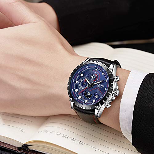 LIGE Uhren Herren wasserdichte Sport Analog Quarzuhr Männer Casual Leder Schwarz Klassisch Armbanduhren – Bild 3