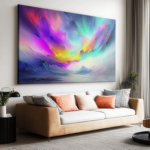 Large Canvas Print - Modern Wall Art Decor - HD Quality Picture - Abstract oil painting northern lights for Living Room Bathroom Kitchen Bedroom Office Home Decor 55 x 28 Inch (140 x 70 cm) Frameless