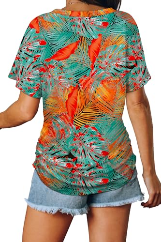 Image of WIHOLL Womens Summer T-Shirts Short Sleeve V Neck Dolman Tops with Side Shirring Loose Fit Shirts Spring Fashion
