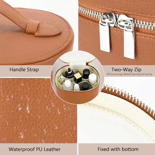 Upgrade Makeup Bag Travel Toiletry Bag Portable Cosmetic Makeup Organizer Bag Detachable Compartments (Brown-retro vibes style)4