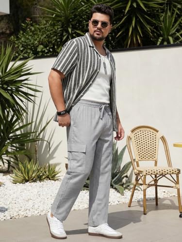 Image of Urbano Plus Men's Straight Fit Linen Cargo Pants with 6 Pockets
